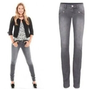 Cabi Washed Gray Moto Zip Skinny Jeans 0 #5167